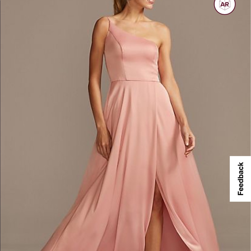 David’s Bridal  “Crepe-Back Satin One Shoulder Bridesmaid dress” Color “Ballet”